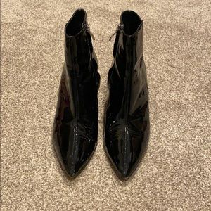 Black halogen paten leather booties